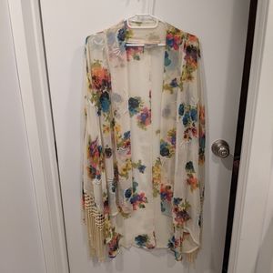 Floral, fringe, beaded kimono